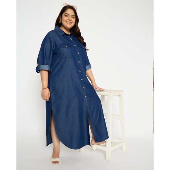 Gypsie Blu Women Denim Maxi Shirt Dress Summer Party Dress for Beach Night Party - Picture 6 of 7